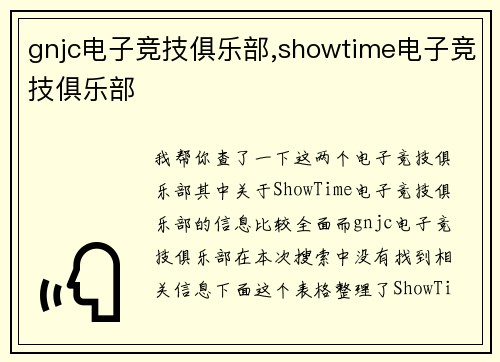 gnjc电子竞技俱乐部,showtime电子竞技俱乐部